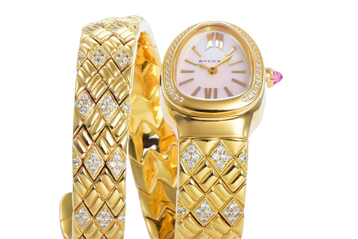 Serpenti Seduttori Watch White MOP Dial in Yellow Gold with Diamonds