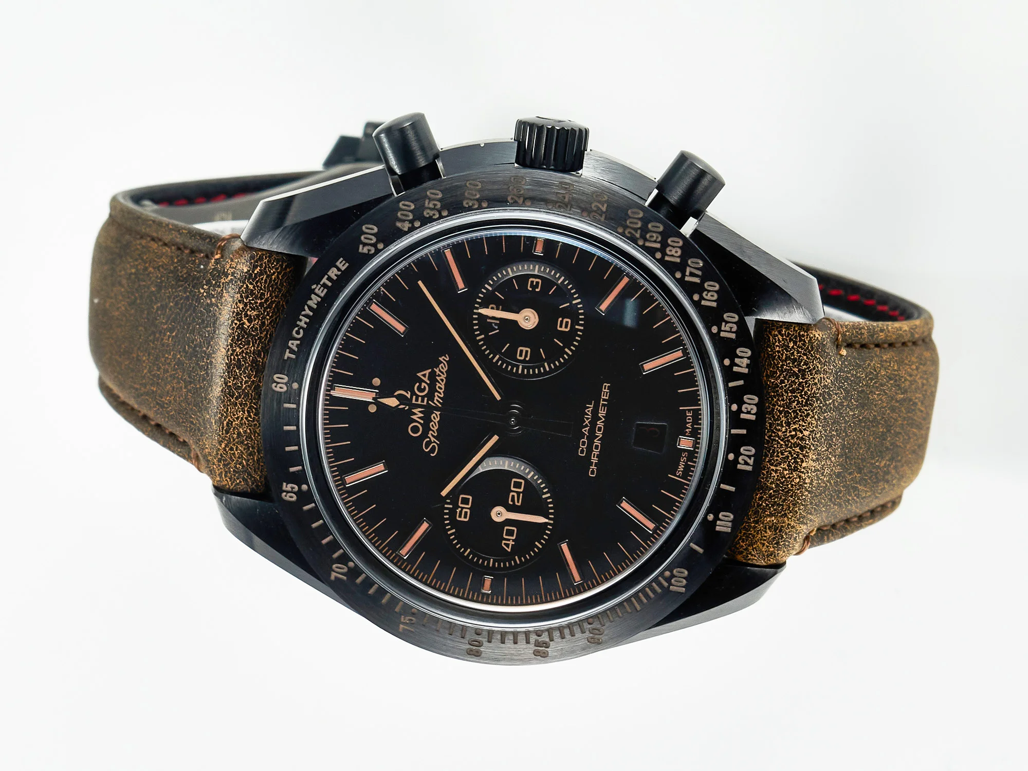 Speedmaster “Dark Side of The Moon” Real Ceramic N1F 1:1 Best Edition Vintage Black on Brown Leather Strap A9300