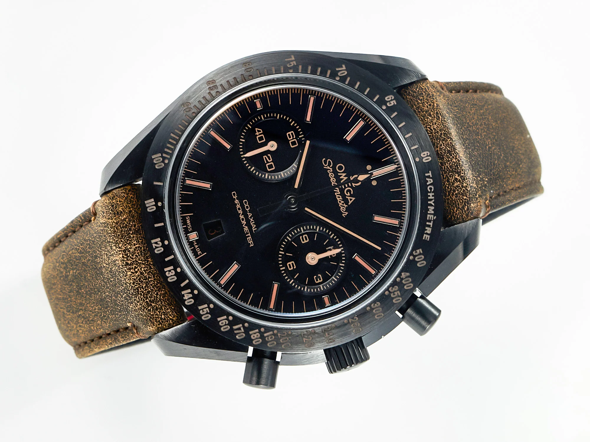 Speedmaster “Dark Side of The Moon” Real Ceramic N1F 1:1 Best Edition Vintage Black on Brown Leather Strap A9300