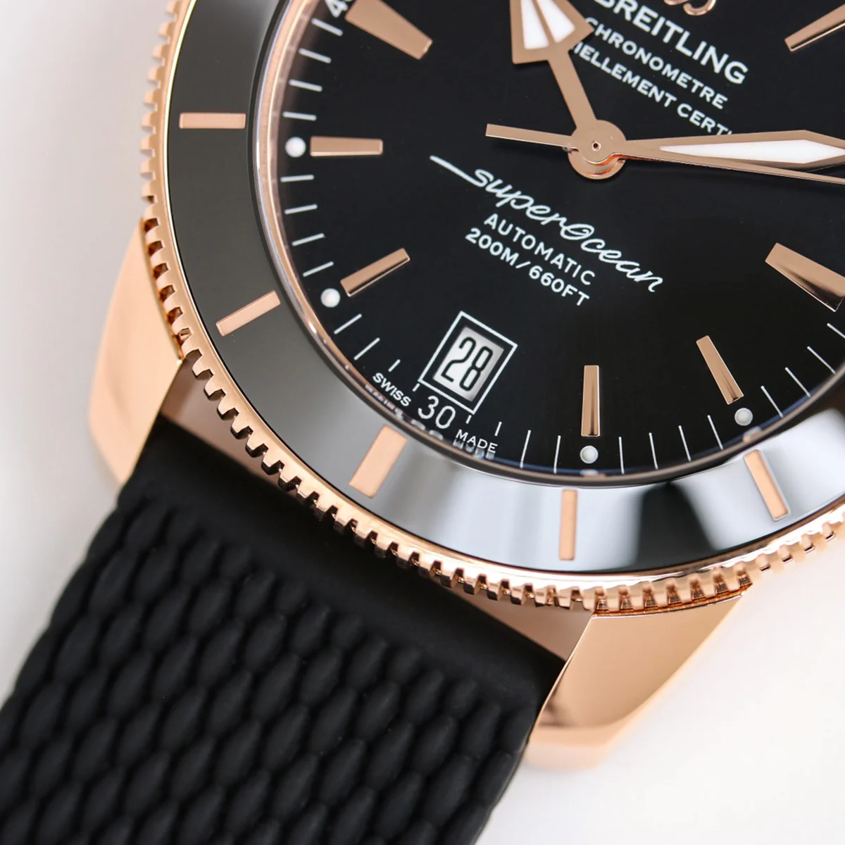 Superocean Heritage II B20 Automatic 42mm in Black Dial on Black Bezel in Rose Gold on Rubber Strap