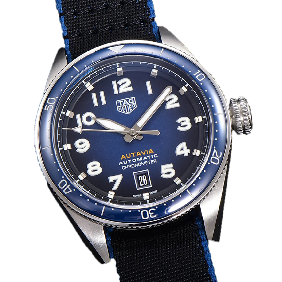 Tag Heuer Autavia Caliber 5 Blue Dial with Blue Ceramic Bezel on Nylon Strap