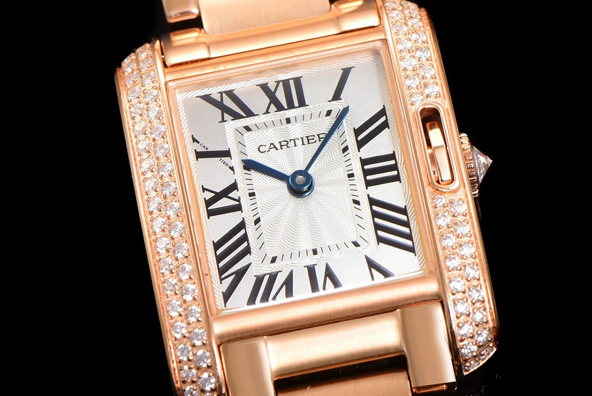 Tank Anglaise 30.2mm White Dial with Diamond Bezel in Rose Gold