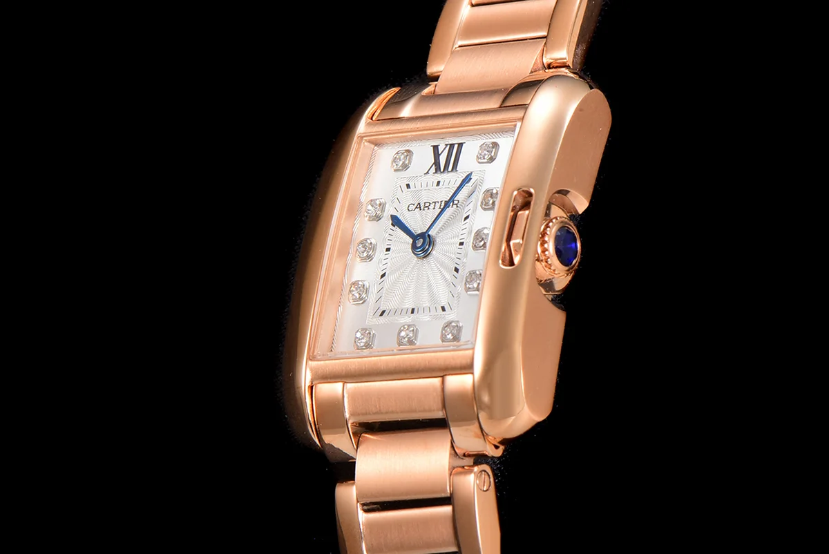 Tank Anglaise 30.2mm White Dial with Diamond Bezel in Rose Gold
