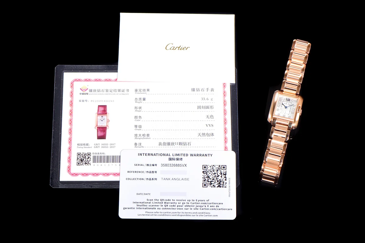 Tank Anglaise 30.2mm White Dial with Diamond Bezel in Rose Gold