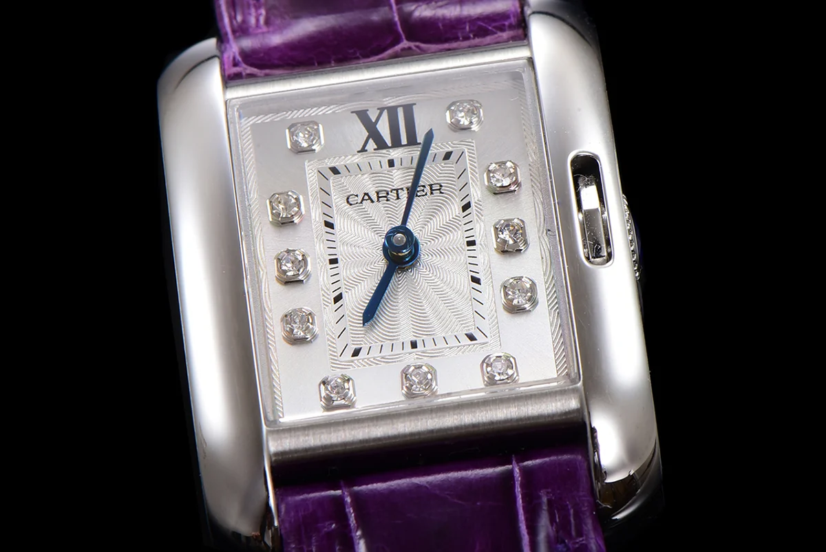 Tank Anglaise 30.2mm White Dial with Diamond Marker in Steel on Leather Strap