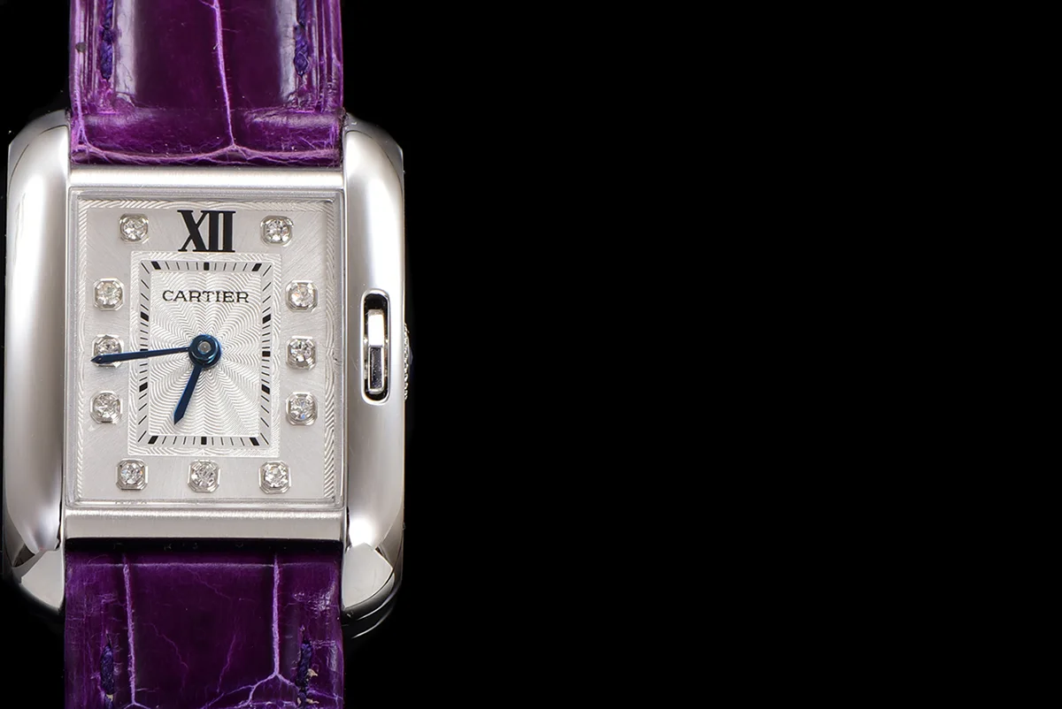 Tank Anglaise 30.2mm White Dial with Diamond Marker in Steel on Leather Strap