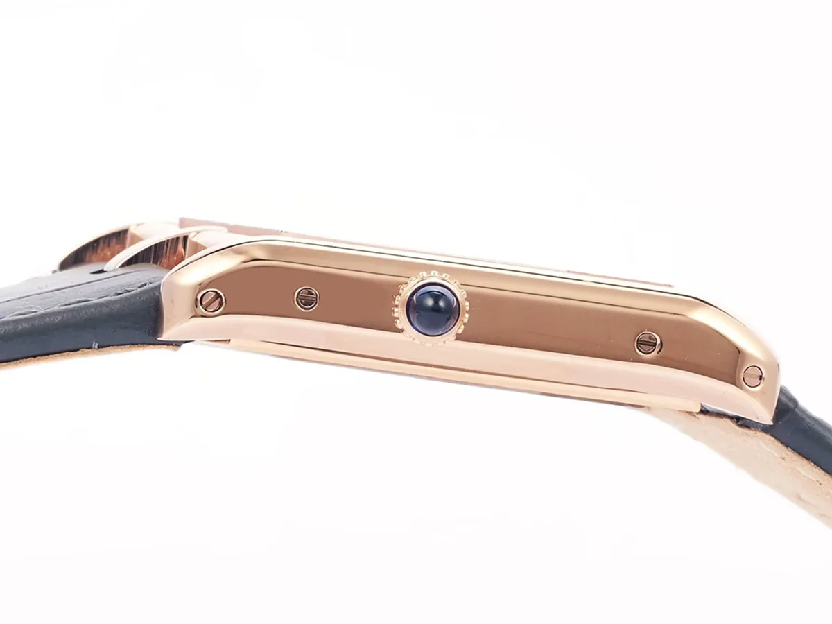 Tank Asymetrique Watch on Rose Gold in Grey Leather Strap