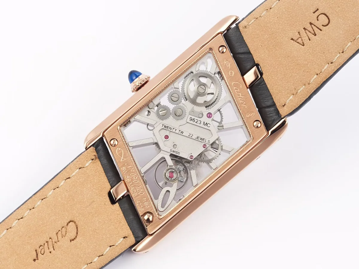 Tank Asymetrique Watch on Rose Gold in Grey Leather Strap