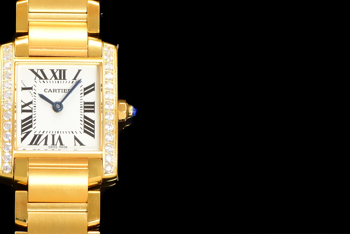 Tank Francaise Watch Small Yellow Gold with Diamond Bezel