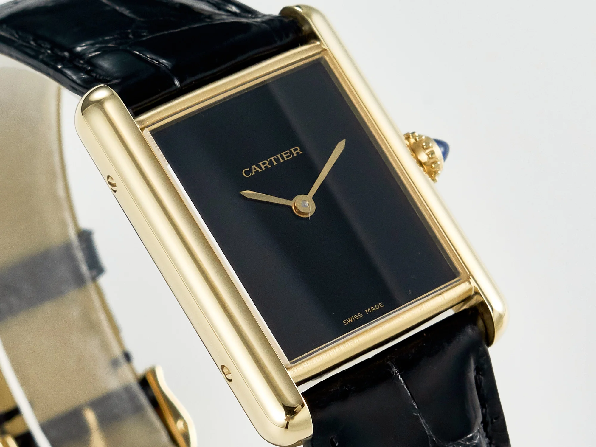 Tank Louis Cartier Large YG 33.7mm DRF 1:1 Best Edition Black Dial on Black Leather Strap Swiss Quartz