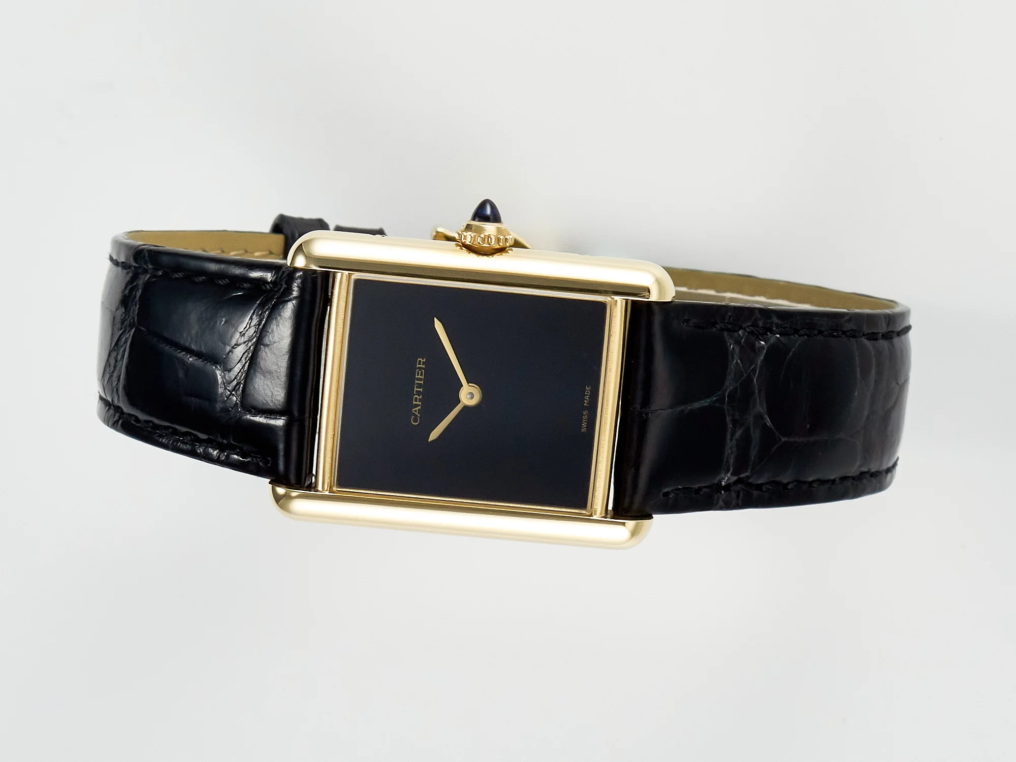 Tank Louis Cartier Large YG 33.7mm DRF 1:1 Best Edition Black Dial on Black Leather Strap Swiss Quartz