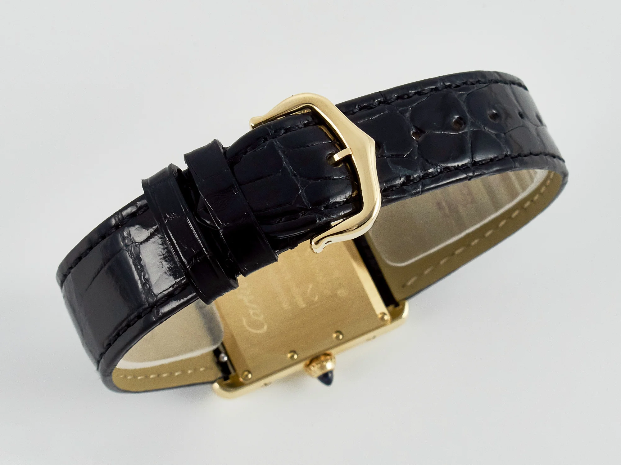 Tank Louis Cartier Large YG 33.7mm DRF 1:1 Best Edition Black Dial on Black Leather Strap Swiss Quartz