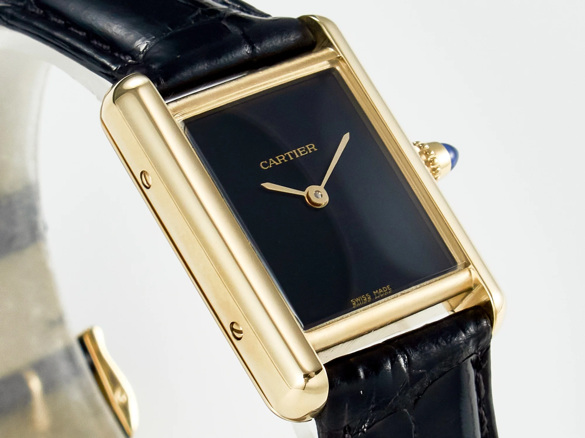 Tank Louis Cartier Small YG 29mm DRF 1:1 Best Edition Black Dial on Black Leather Strap Swiss Quartz