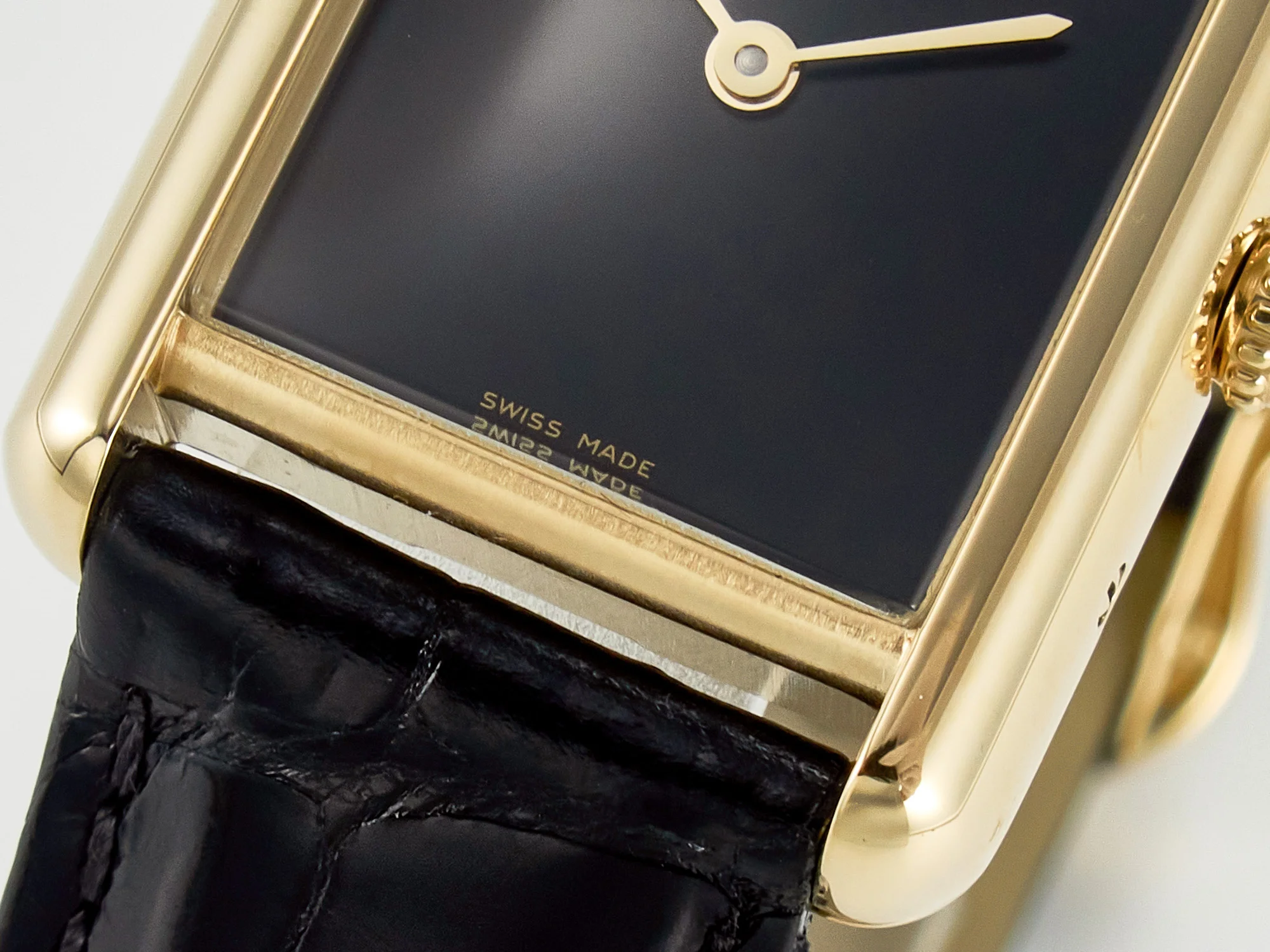 Tank Louis Cartier Small YG 29mm DRF 1:1 Best Edition Black Dial on Black Leather Strap Swiss Quartz