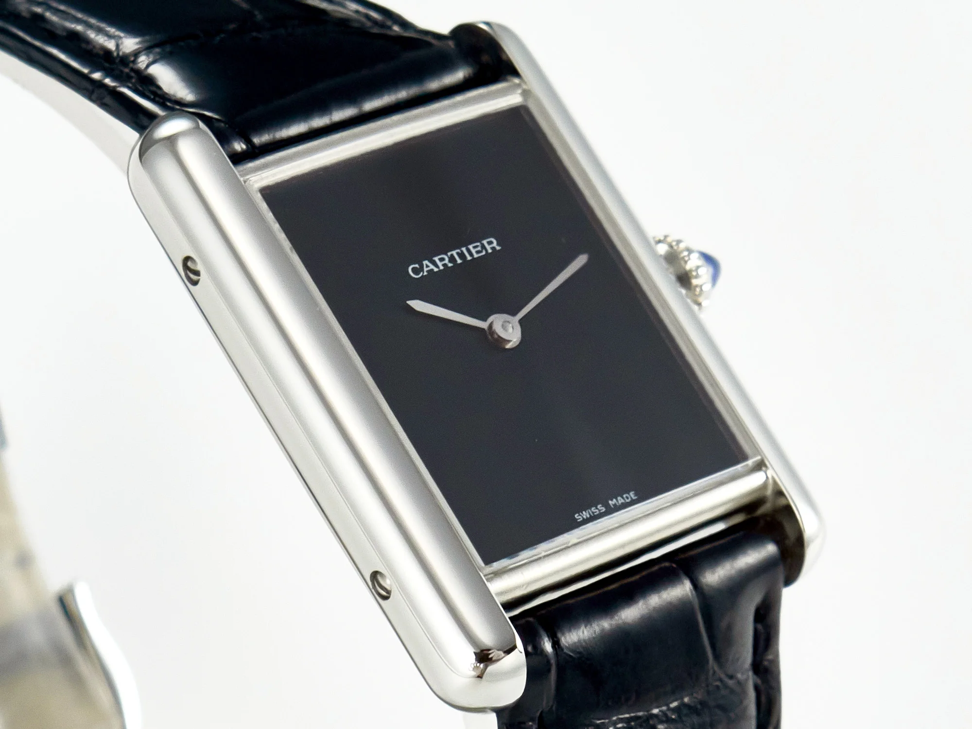 Tank Must Large SS 33.7mm DRF 1:1 Best Edition Black Dial on Black Leather Strap Swiss Quartz