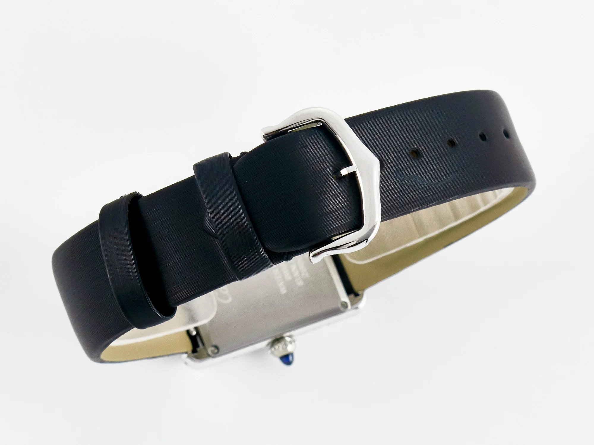 Tank Must Large SS 33.7mm DRF 1:1 Best Edition White Dial Diamonds Bezel on Black Calfskin Strap Swiss Quartz