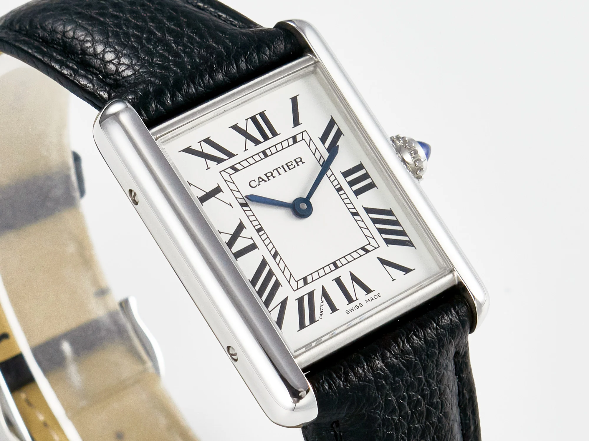 Tank Must Large SS 33.7mm DRF 1:1 Best Edition White Dial on Black Leather Strap Swiss Quartz