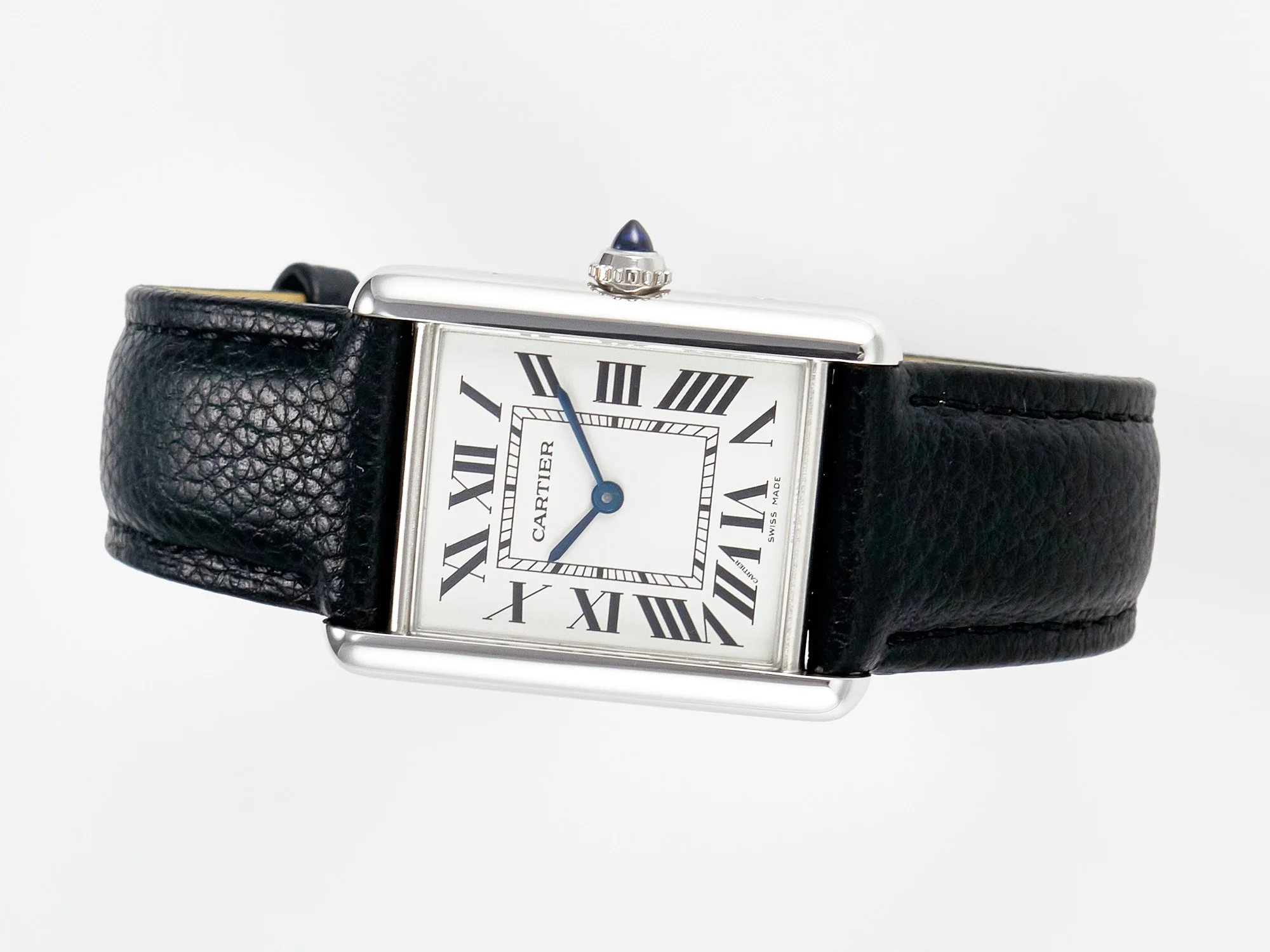 Tank Must Large SS 33.7mm DRF 1:1 Best Edition White Dial on Black Leather Strap Swiss Quartz