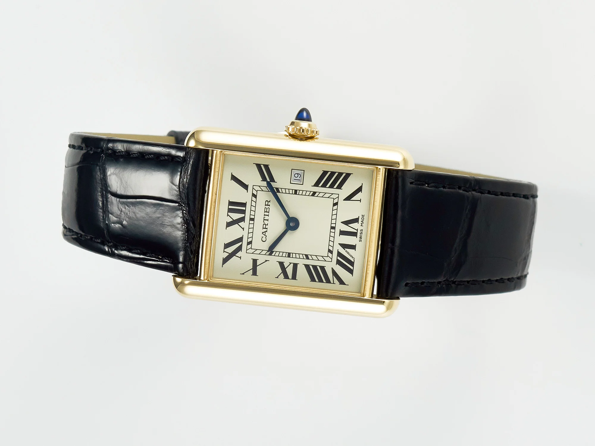 Tank Must Large YG 33.7mm DRF 1:1 Best Edition YG Dial on Black Leather Strap Swiss Quartz