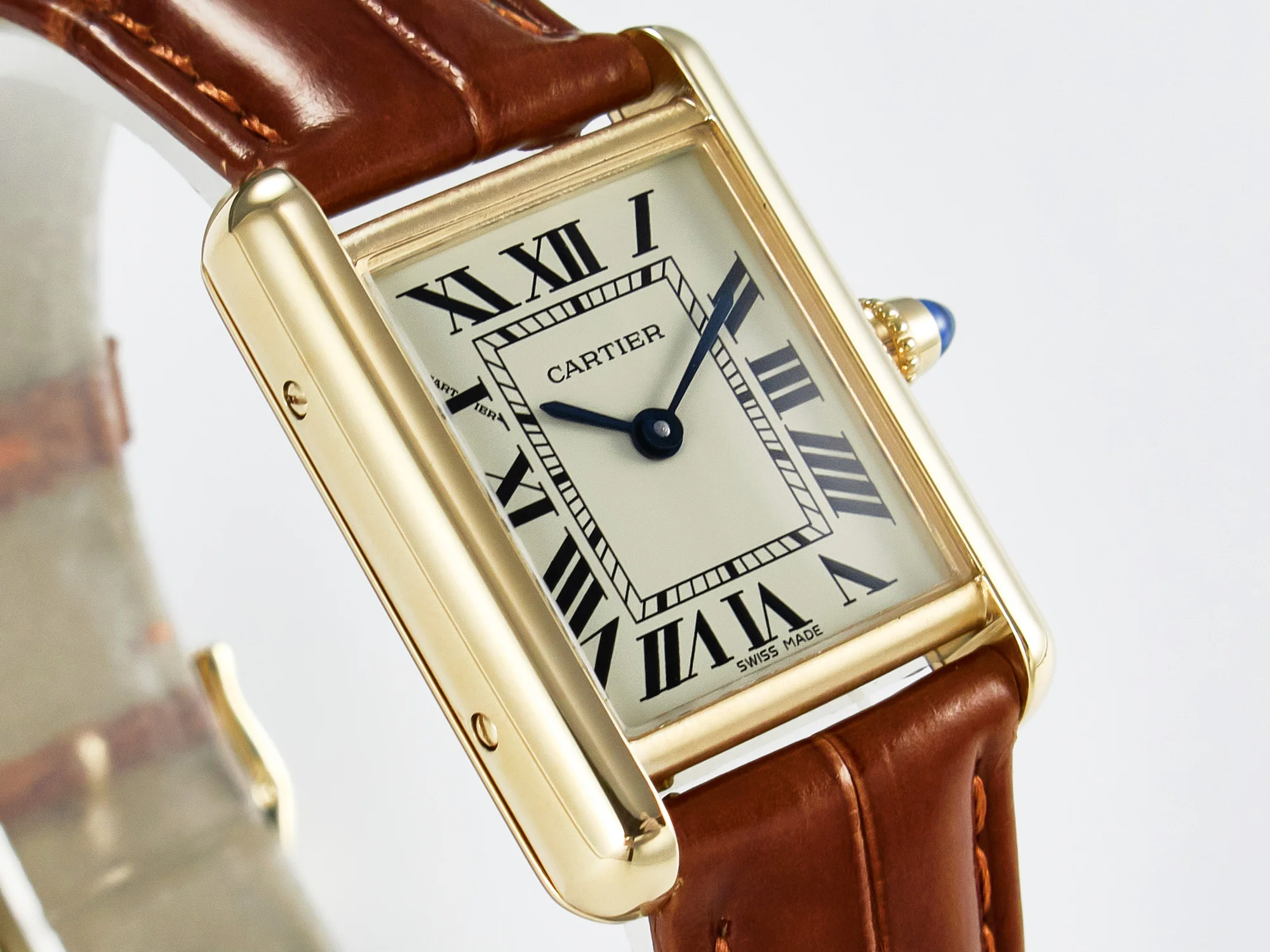 Tank Must Small YG 29mm DRF 1:1 Best Edition YG Dial on Brown Leather Strap Swiss Quartz