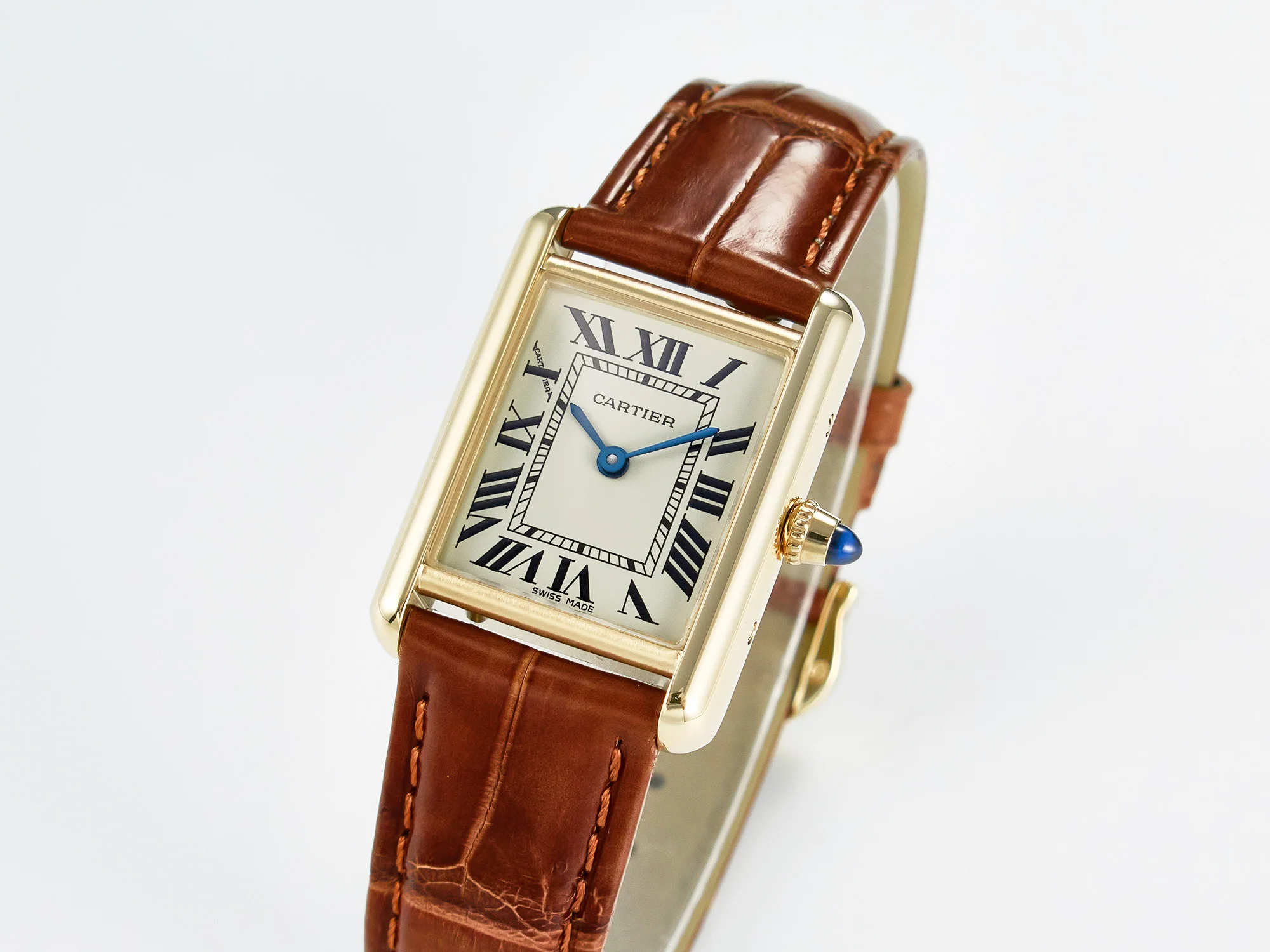 Tank Must Small YG 29mm DRF 1:1 Best Edition YG Dial on Brown Leather Strap Swiss Quartz