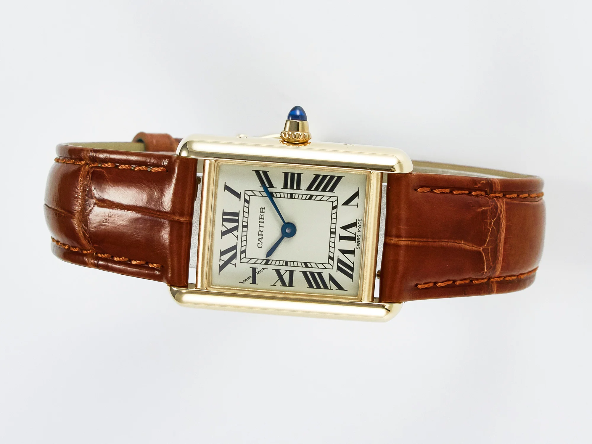 Tank Must Small YG 29mm DRF 1:1 Best Edition YG Dial on Brown Leather Strap Swiss Quartz