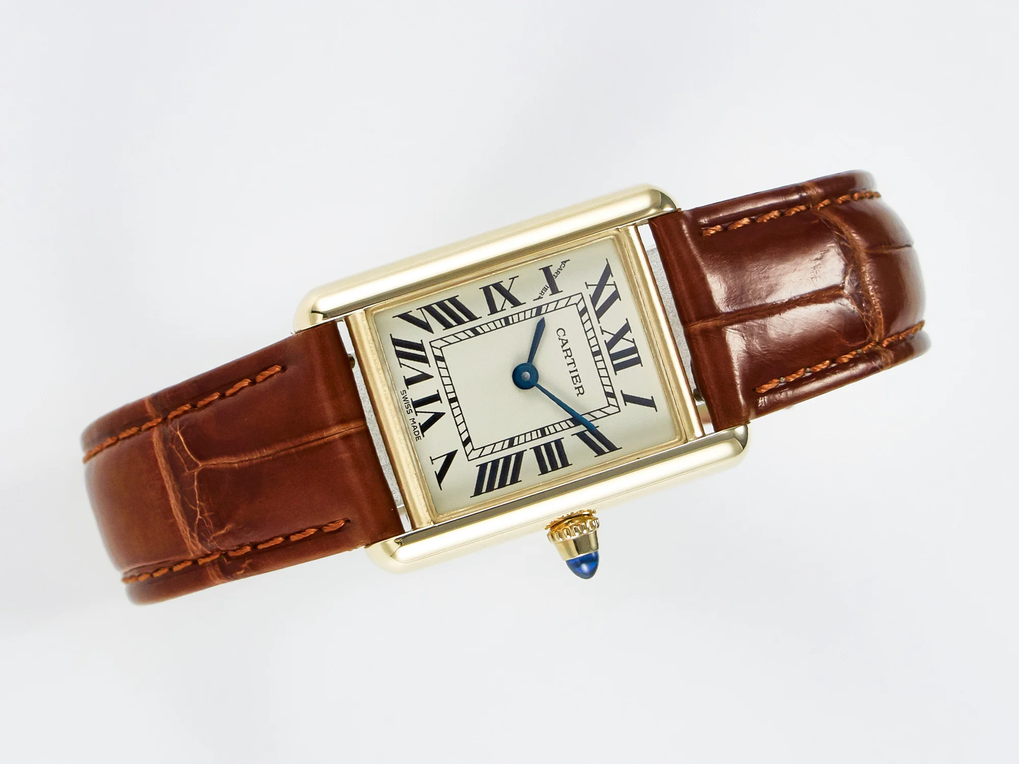 Tank Must Small YG 29mm DRF 1:1 Best Edition YG Dial on Brown Leather Strap Swiss Quartz