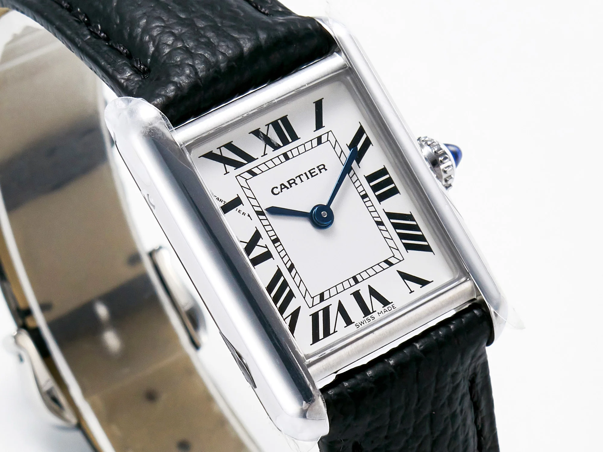 Tank Solo Ladies 28mm SS AF 1:1 Best Edition White Dial on Black Leather Strap Ronda Quartz