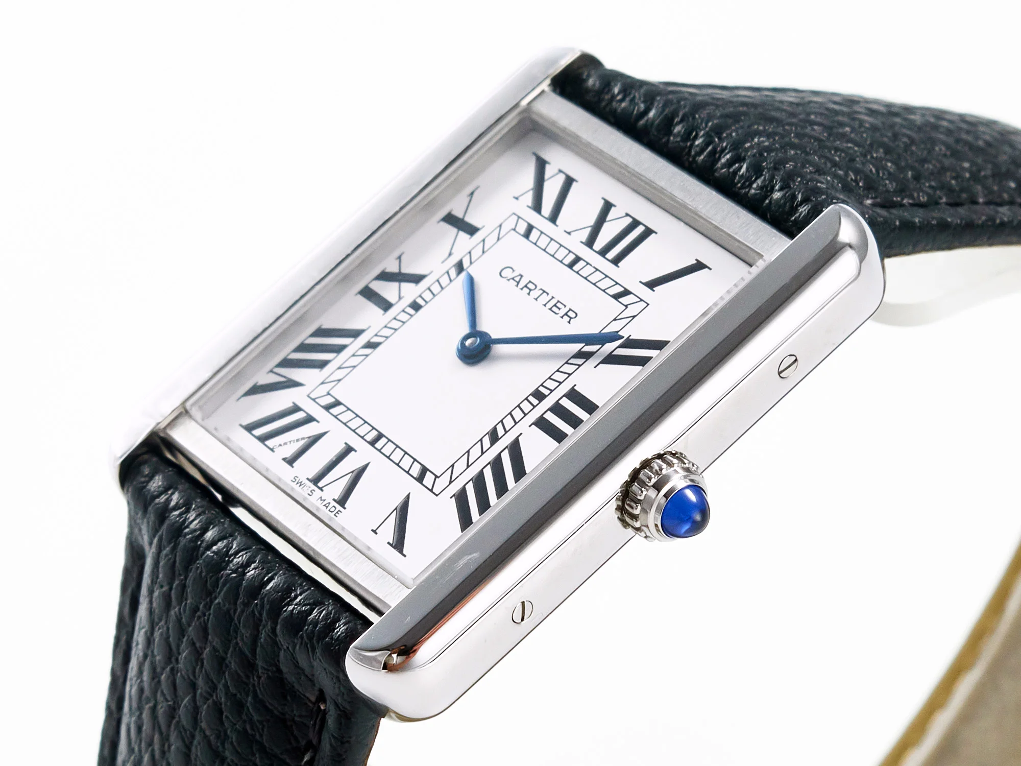 Tank Solo Ladies 33.7mm SS AF 1:1 Best Edition White Dial on Black Leather Strap Ronda Quartz