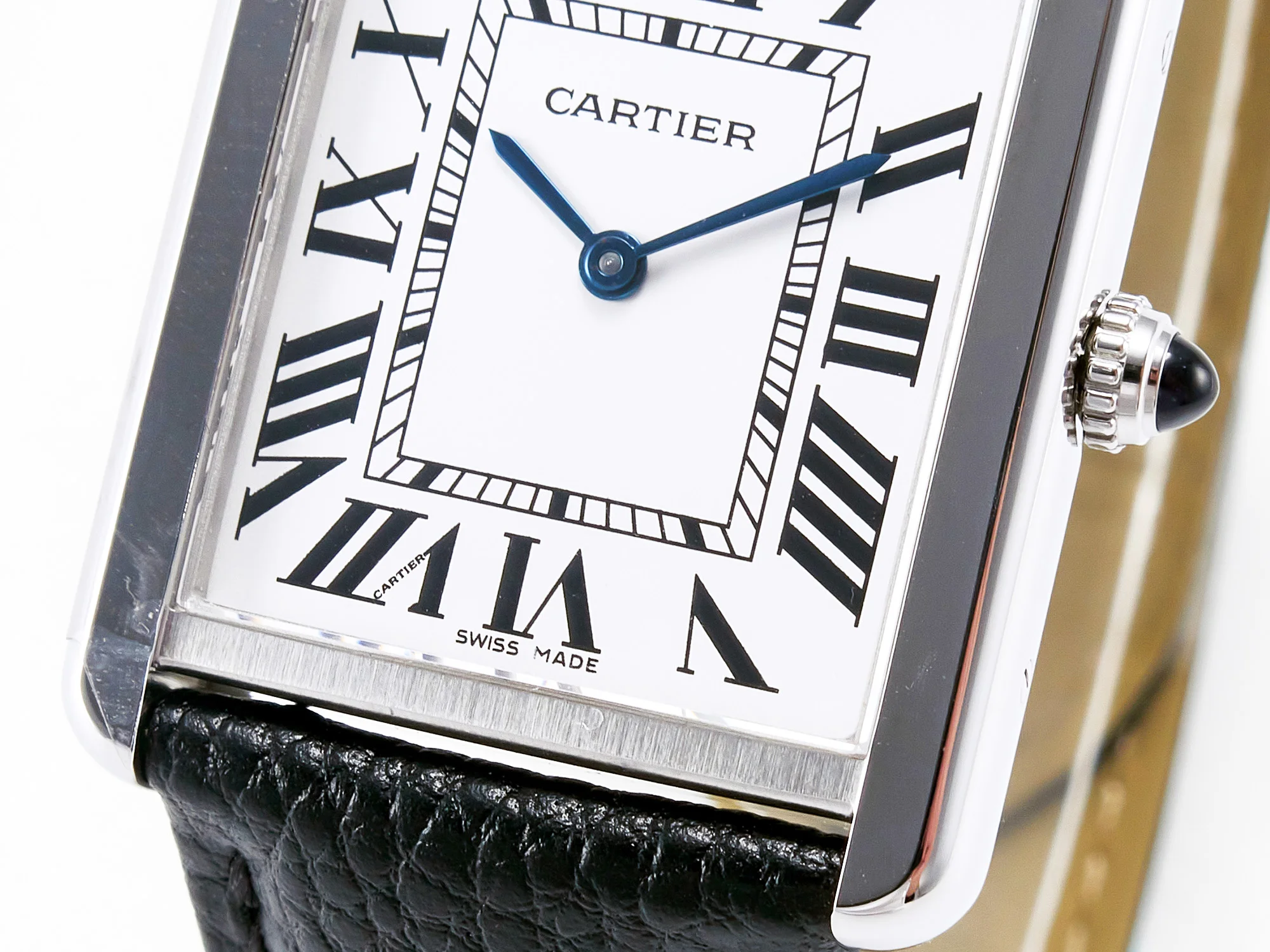 Tank Solo Ladies 33.7mm SS AF 1:1 Best Edition White Dial on Black Leather Strap Ronda Quartz