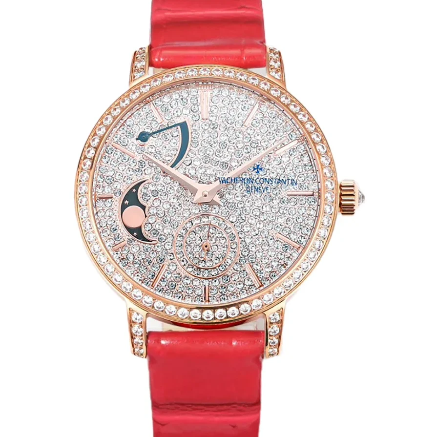Traditionelle Moon Phase Diamond Paved Dial in Pink Gold
