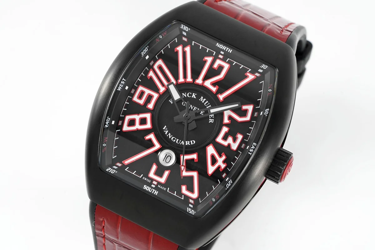 Vanguard Black Dial with Red Markers in PVD V 45
