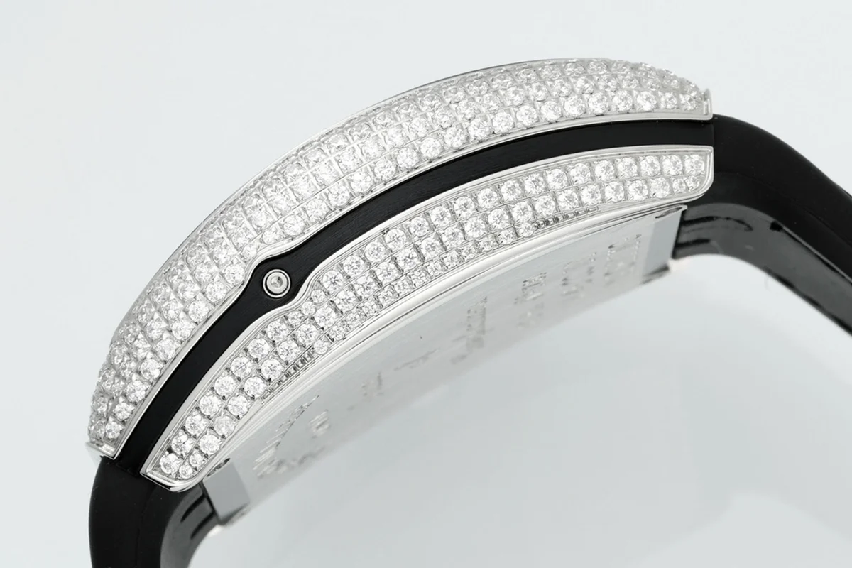 Vanguard V45 Chronograph Black/White Dial with White Marker and Diamond Bezel in Steel on Leather Strap
