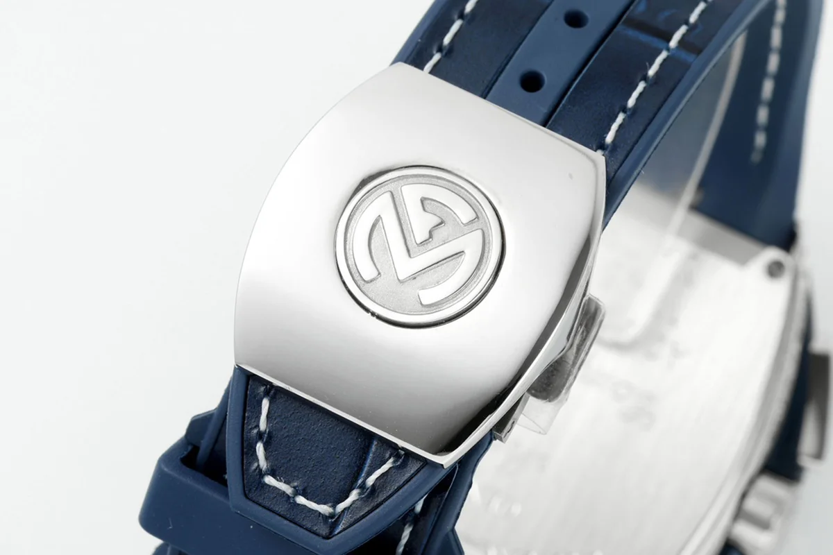 Vanguard V45 Chronograph Diamond/Blue Dial with Diamond Marker and Diamond Bezel in Steel on Leather Strap