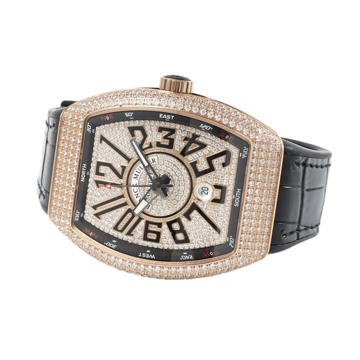 Vanguard V45 Diamond Paved Dial with Black Marker and Diamond Bezel in Rose Gold