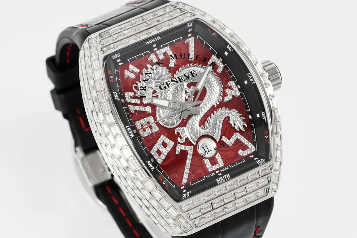 Vanguard Yachting Dragon V45YT Red Dial with Baguette Diamond Bezel