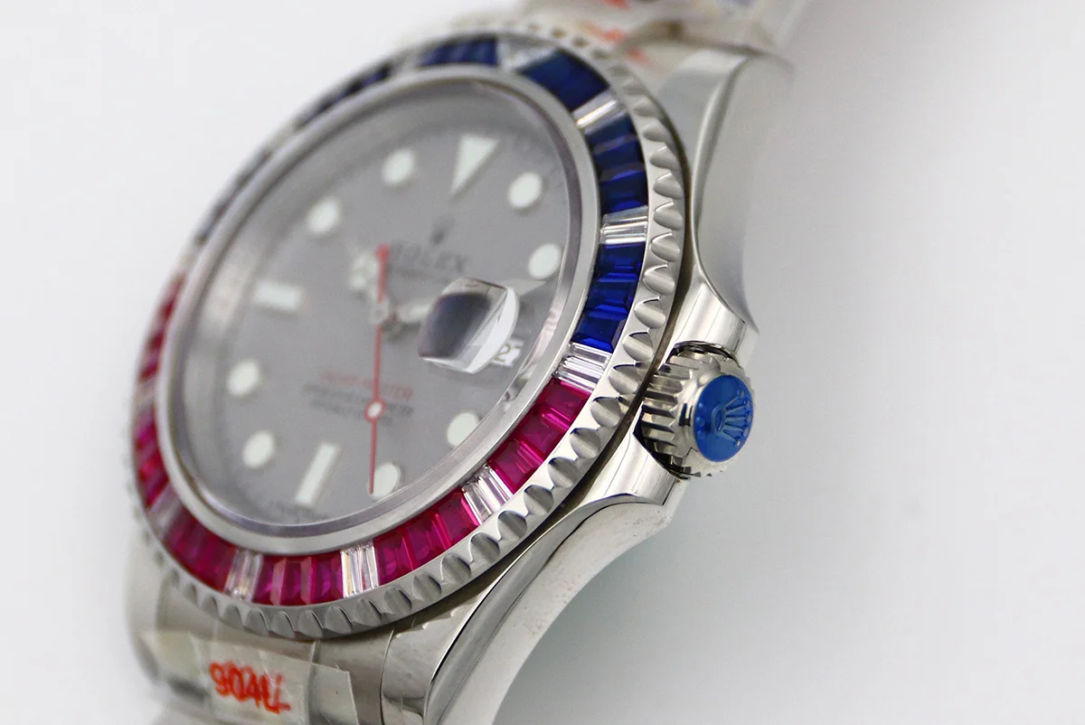 Yacht-Master 116622 Platinum Dial with Red and Blue Diamond Bezel