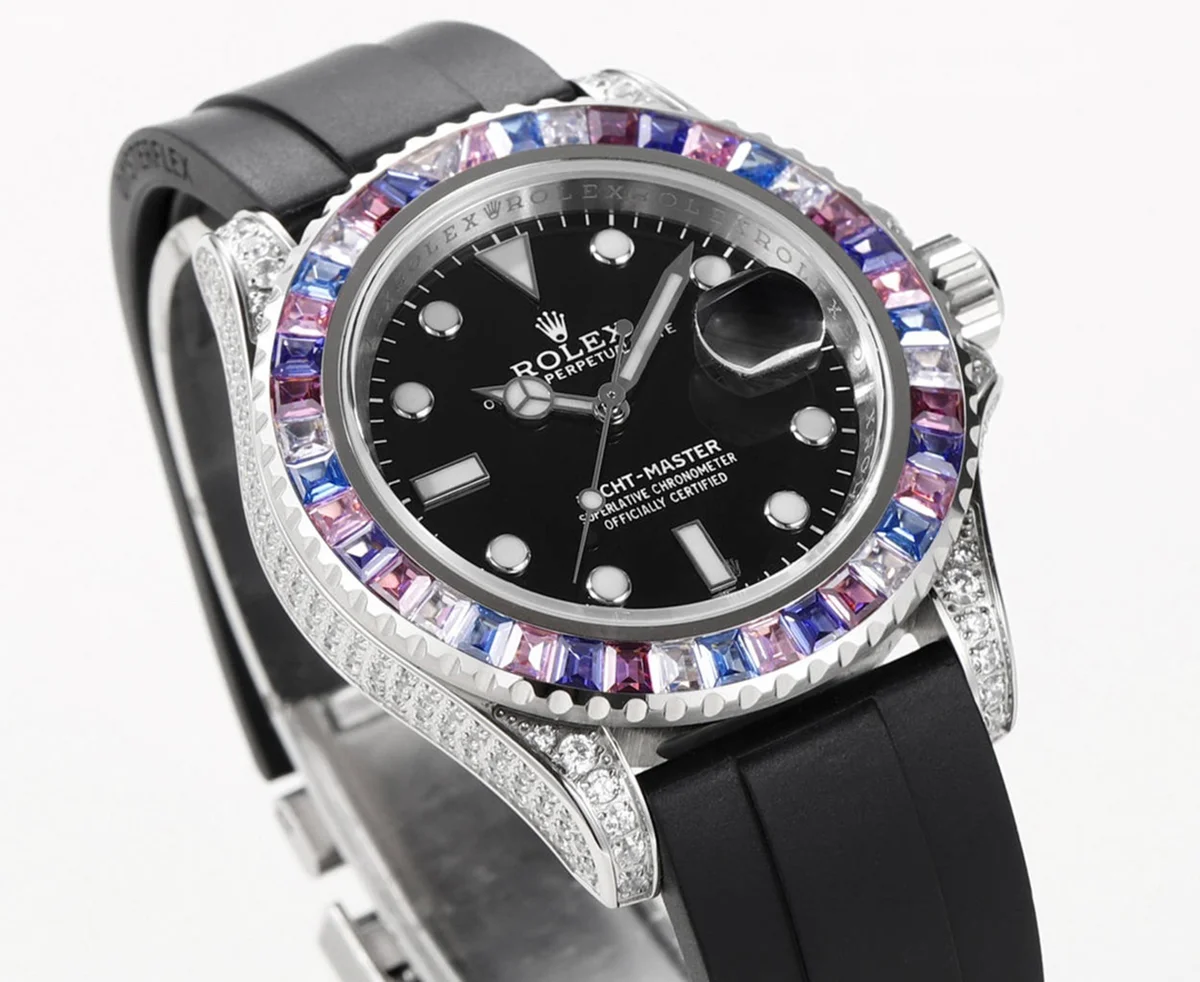 Yacht Master 40 Black Dial with Rainbow Diamond Bezel